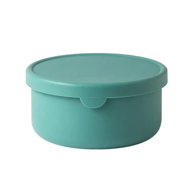 Silicone Lunch Box with Lid Round Food Crisper Bento Box Kitchen Storage Microwave Fruit Salad Fresh-Keeping