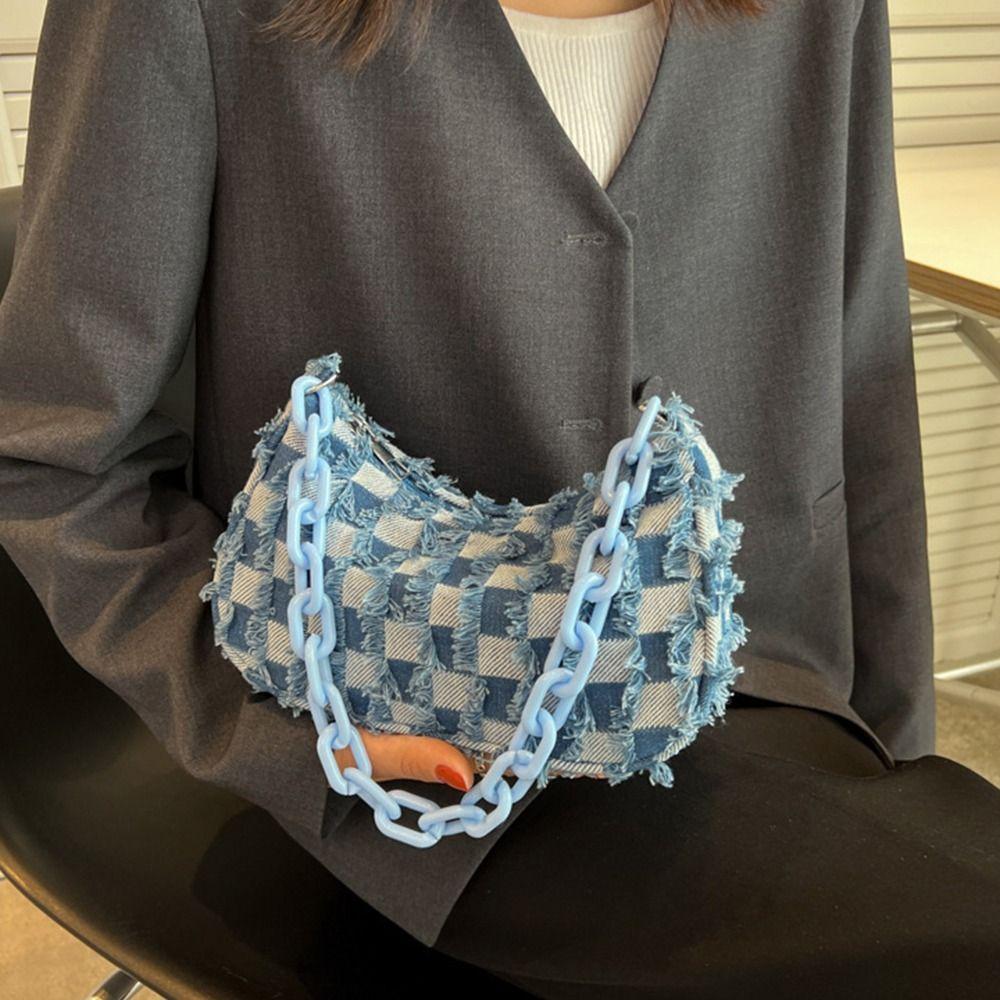 Chessboard Chain Handbags Contrast Color Shoulder Bag Fashion Plaid Underarm Bag  Streetwear