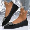 Fashion 2025 New Slip On Women's Flats Outdoor Pointed Toe Crystal Bow Tie Shallow Flats Plus Size Comfortable Casual Walking Shoes