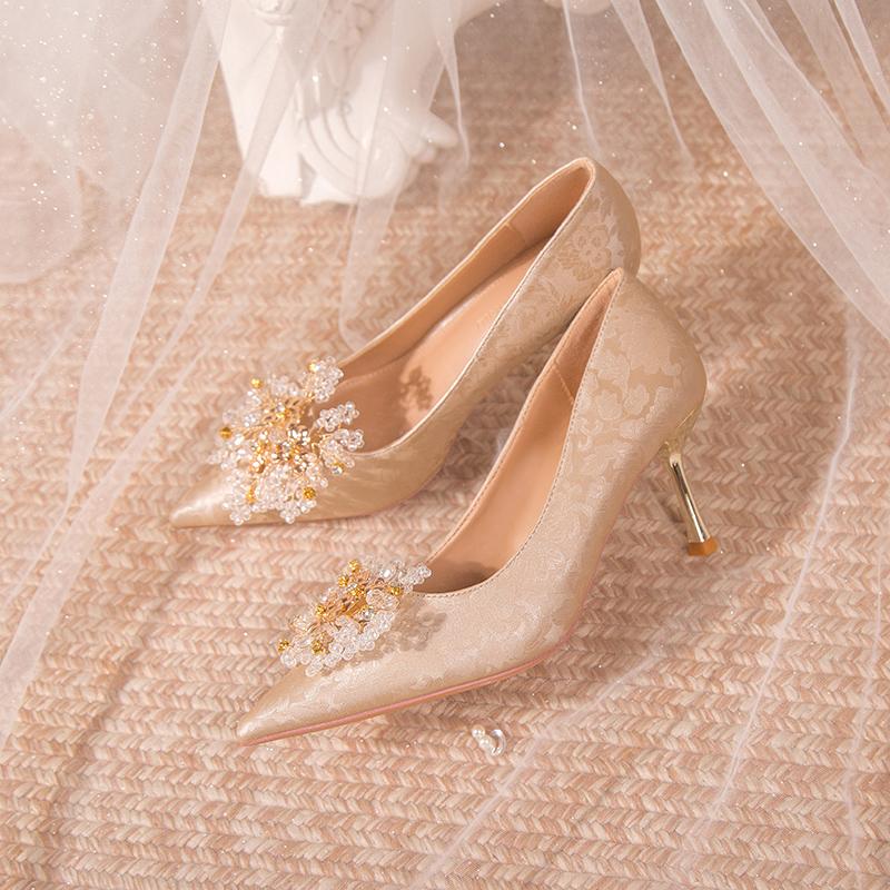 Women's High Heel Shoes Elegant Ladies Causal Bride Wedding Shoes Luxury Flower Woman Fashion Dress Loafers Stiletto Pumps