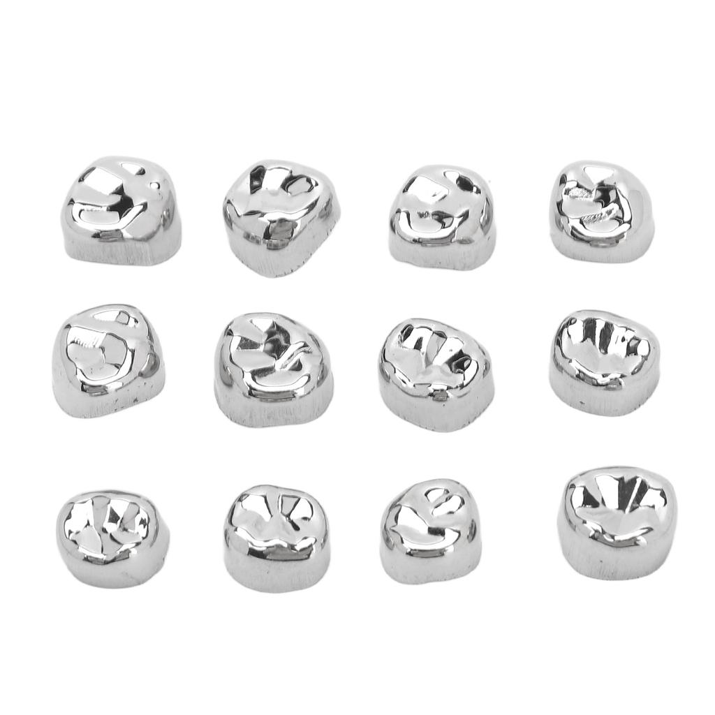12pcs Dental Molar Metal Crowns Stainless Steel Restore Chewing Function Dental Molar Metal Crowns for Adults