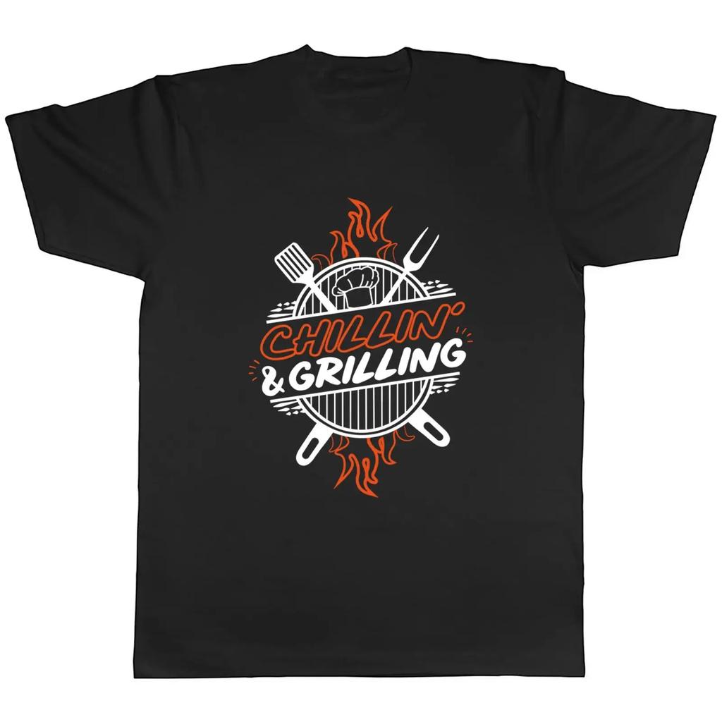 Chillin And Grilling Unisexs T Shirt Bbq Barbecue Summer Grill Vintage Homme Graphic Casual Fashion Soft Unisex