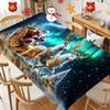 2D Flat 1pc Tablecloth Santa Claus Tablecloth Golden Reindeer Sleigh Santa Claus Table Cover Aurora And Stars Shining Background Rectangular Tableclot