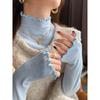 Dark Gray Fungus Lace Semi-turtleneck Polished Bottoming Shirt Women's Inner Autumn and Winter Collar Top