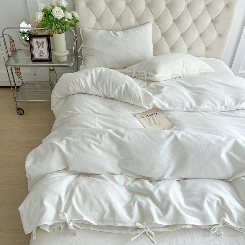 White Minimalist Comforter Cover Set Twin Queen Size, 4PC Bedding, Hotel Luxury, Extra Soft Flat Sheets/Fitted Sheet Pillowcases