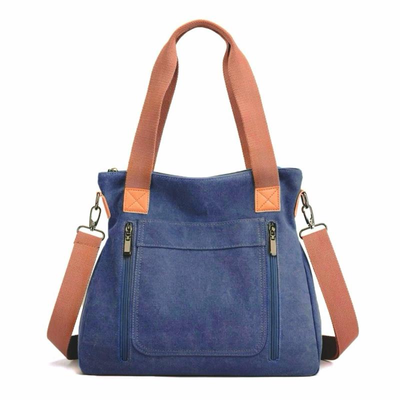 Retro Canvas Crossbody Tote with Zipper – Large Capacity Travel Shoulder Bag