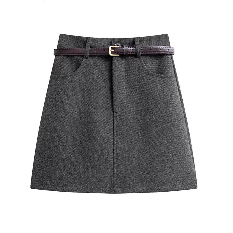 Korean Woolen High-Waisted A-Line Skirt for Women - 2025 Autumn/Winter Academy Style Anti-Exposure Short Skirt