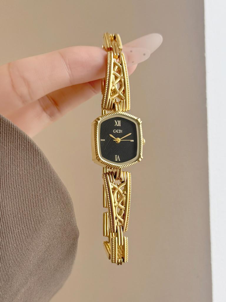 Vintage Stainless Steel Watch for Women Square Dial Quartz Wristwatch Luxury Elegant Ladies Clock Fashion Gift