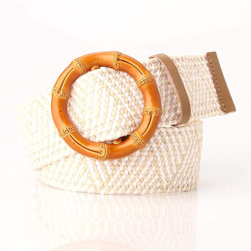 

Braided Belt With Round Closure For Vintage Dress Accessories White Khaki Bamboo