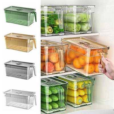 With Lid Timed Refrigerator Organizer Sealed Drain Basket with Handle  Large Capacity