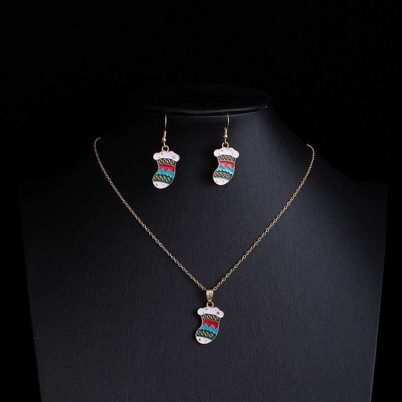 Conjunto de Joias de Natal: Brincos e Colar de Rena, Papai Noel, Árvore e Floco de Neve