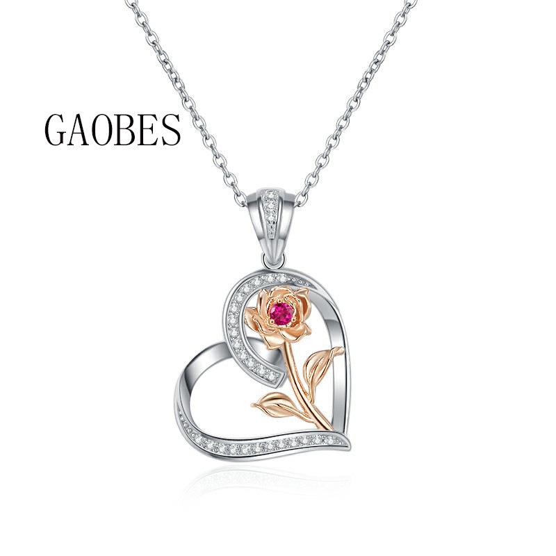 S925 Sterling Silver Heart Rose Pendant Necklace - 'Love You Forever' Valentine's Day Gift