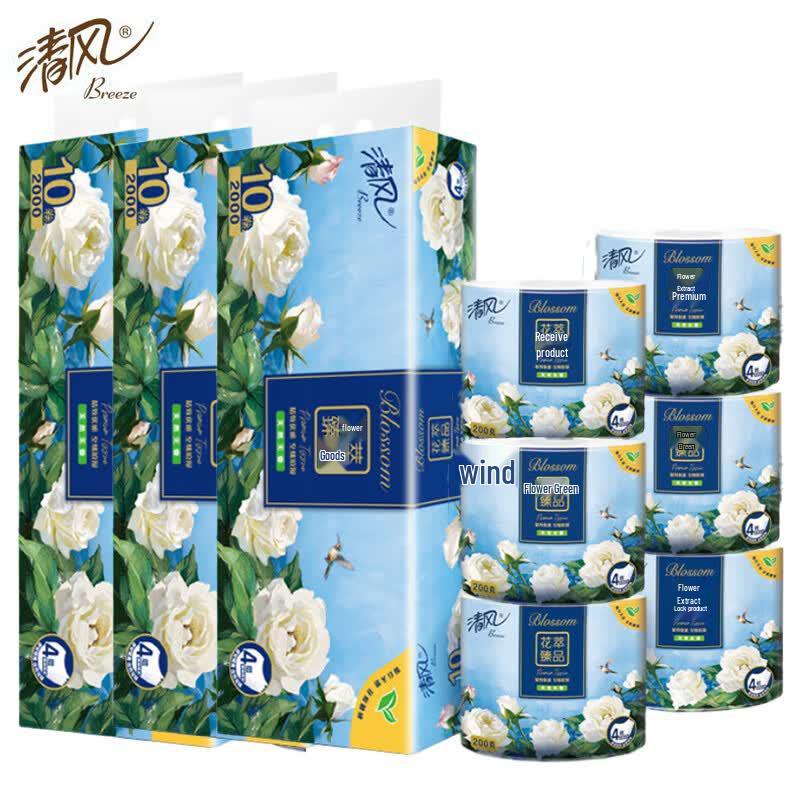 Qingfeng Flower Scent 4-Ply Cored Toilet Paper, 30 Rolls
