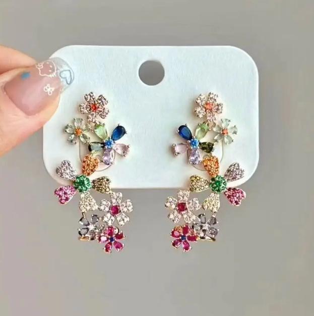 Fashion exquisite color three-dimensional flower earrings Guochao new Chinese earrings niche light luxury high-end jewelry