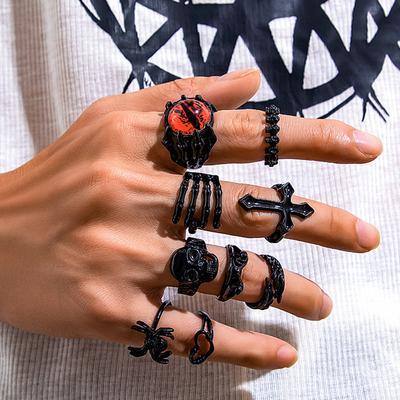 Hip-Hop Personality Halloween Dark Ring Set Men's Trendy Punk Ring Jewelry Men's Ring
