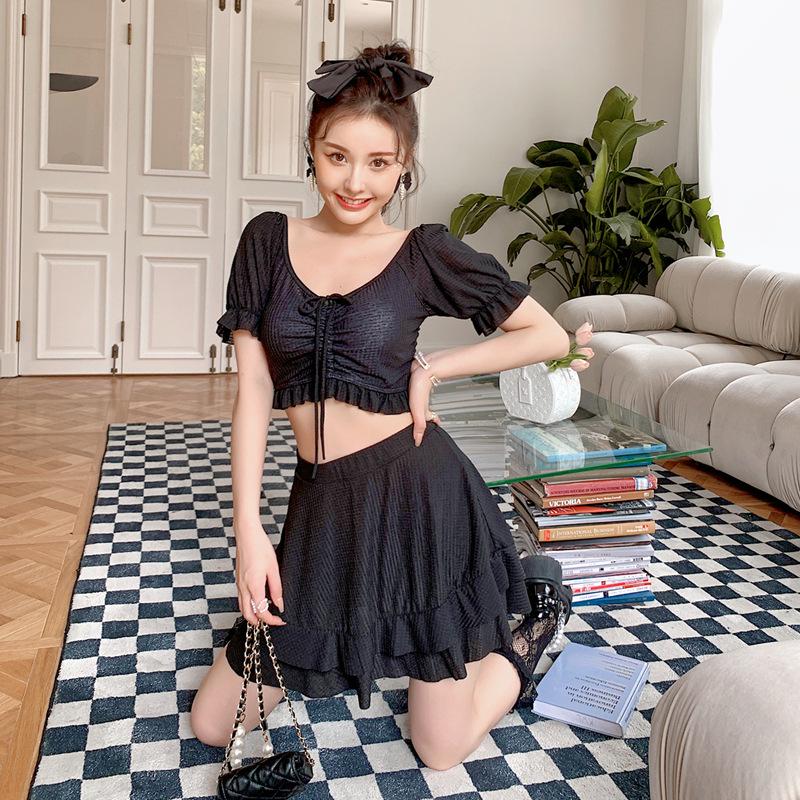 

Женский купальник с юбкой с рюшами и разрезом, 2025: Консервативный, Сексуальный, Однотонный, Стройнящий XL (110-125 jin) чёрный