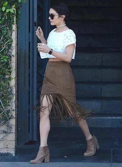 Women's Skirt Brown Suede Handmade Genuine Lambskin Leather Fringe Stylish Soft