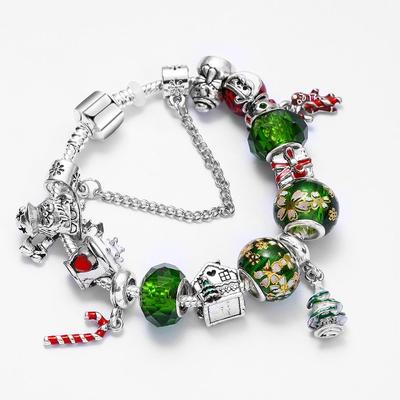 Green Crystal Christmas Bracelet - DIY Alloy Bead Jewelry In Stock