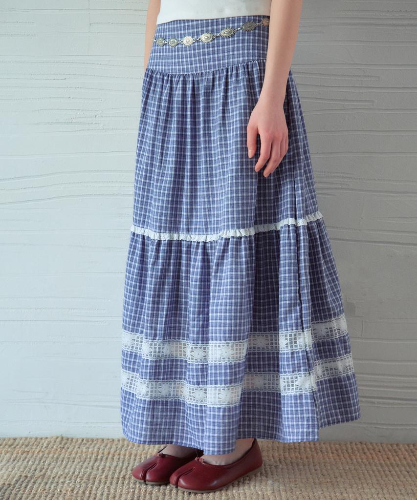 Aueonoseuteljia Mora Lace Check Tiered Skirt_Navy(Ob6Sk14)