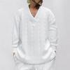 Men Casual Loose V Neck Long Sleeve Jacquard Knit Pullover Top