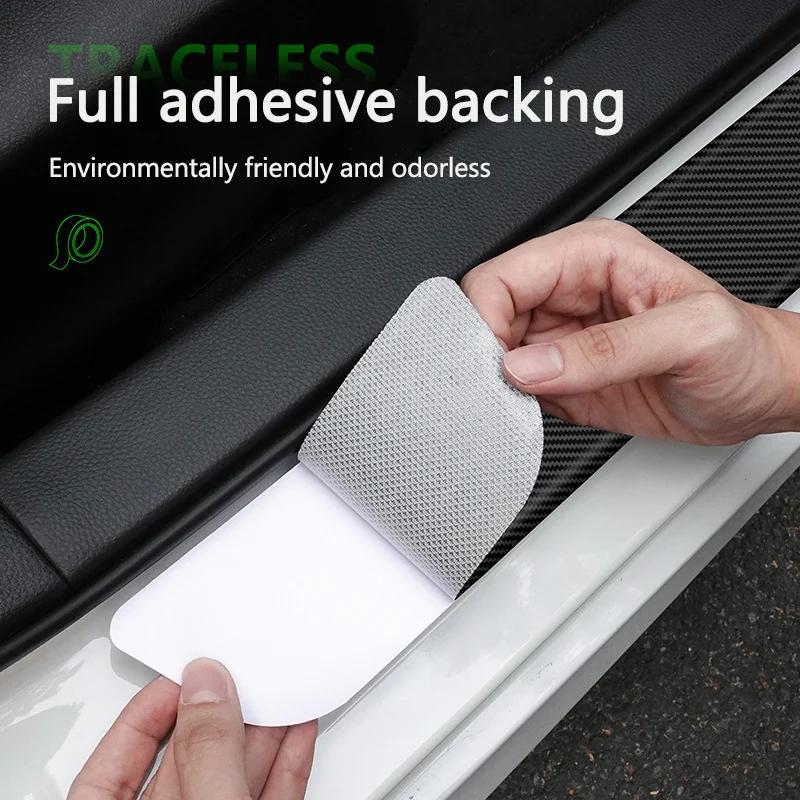 New 2026 Car Sticker 4Pcs Carbon Fiber Door Sticker Protector Car Threshold Strip Sticker for Ford Mustang 2024 2025 Anti-Kick T