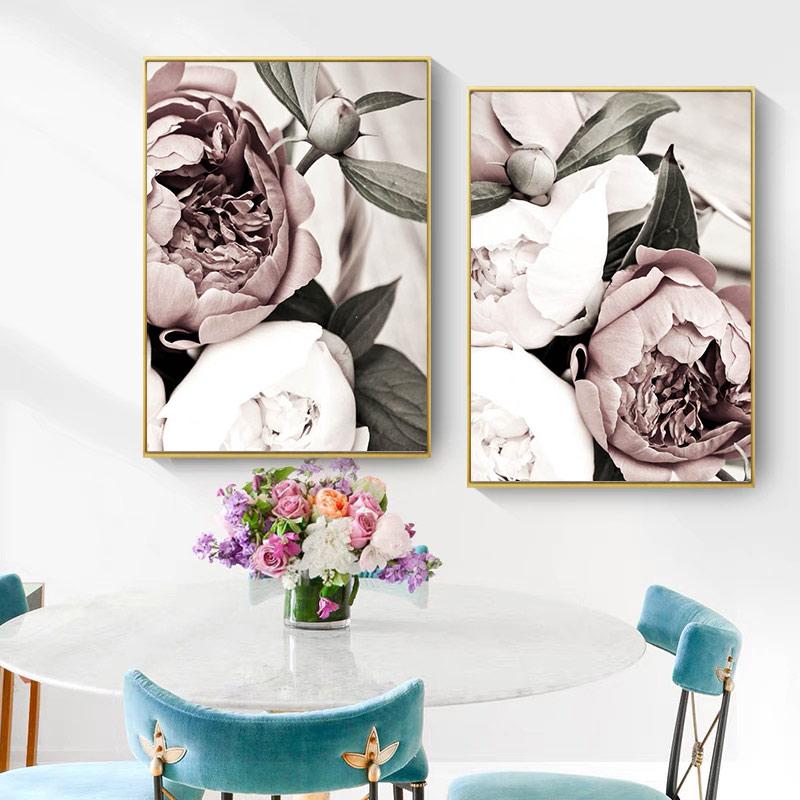 Skandinavisches rosa weißes Blumenblatt-Pflanzenplakat nordischer botanischer Druck Leinwandmalerei Wand-Kunstdruckbilder für Wohnkultur