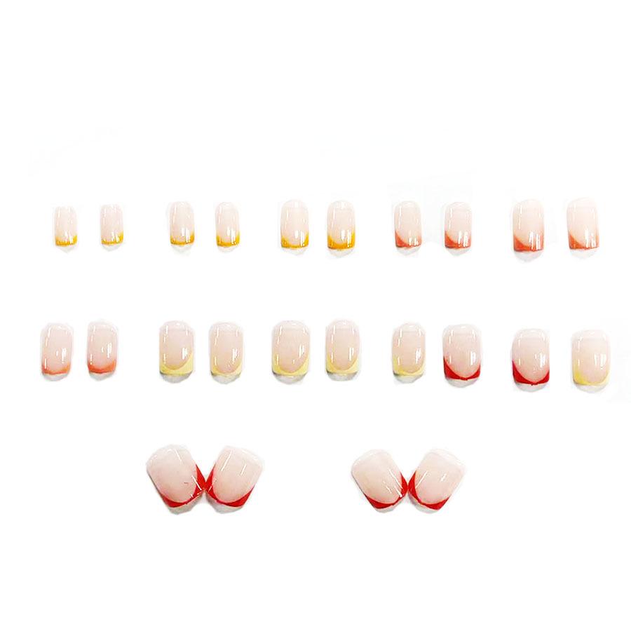 Simple & Cute Wearable Red/Yellow Nail Art Tips - Set of 24 Fashionable Fake Nails