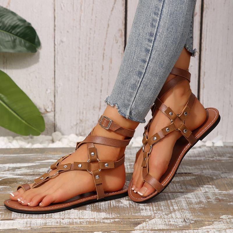Summer Cross-strap Flat Women's Set-toe Sandals Flat Women's Shoes Large Size