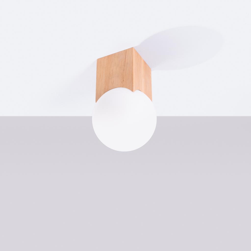 Scandinavian geometric wooden ceiling lamp with glass white ball for bathroom or hallway 1xG9 8W SOLIS Sollux Lighting