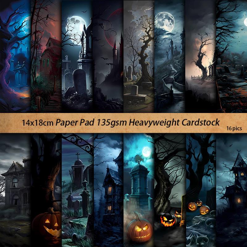 Haunted House Cemetery Retro Journal Décor Collage Set - 16 Sheets