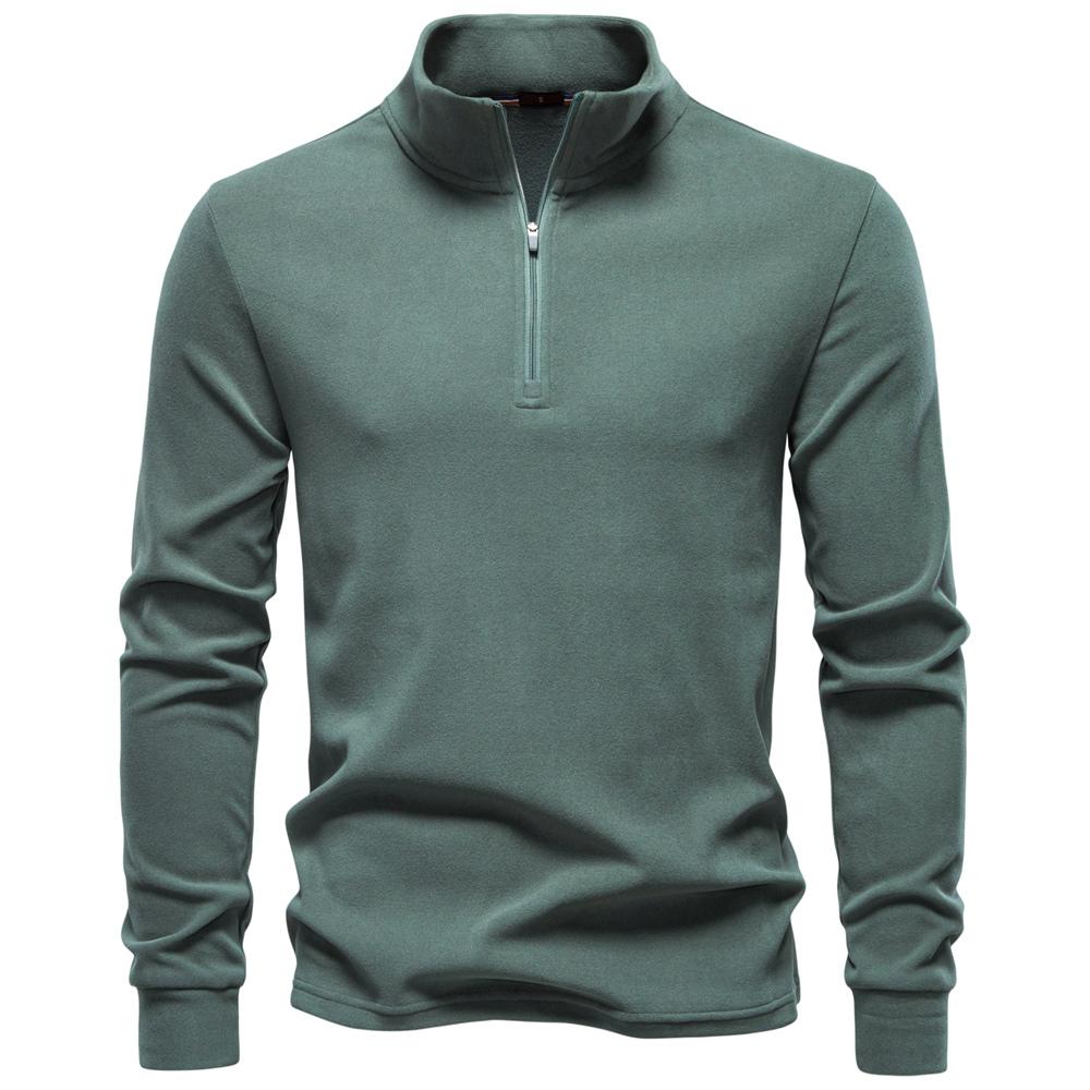 AIOPESON New Men Solid Color Zipper Soft Shell Sweatshirt Long Sleeve Warm Pullover Casual Stand Collar Sweatshirts for Men