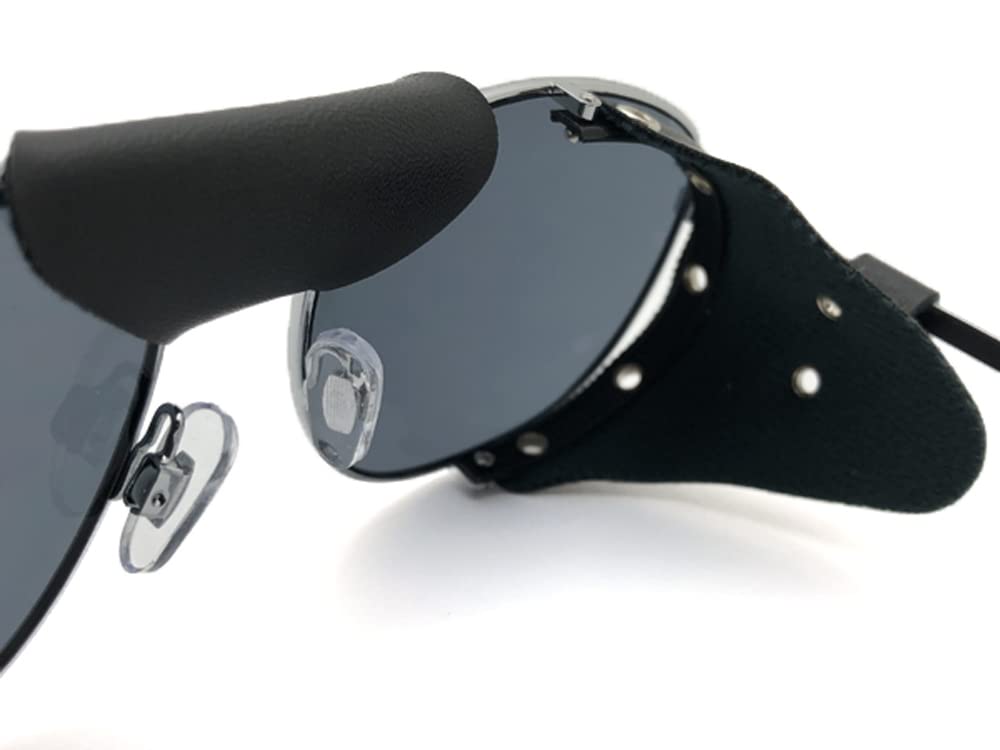 [SPEED ADDICT] LEATHER SIDE COVER PILOT SUNGLASS Silver X Smoke Vintage Aviator Style Windproof Dustproof Motorcycle Goggles Domestic Regular Item