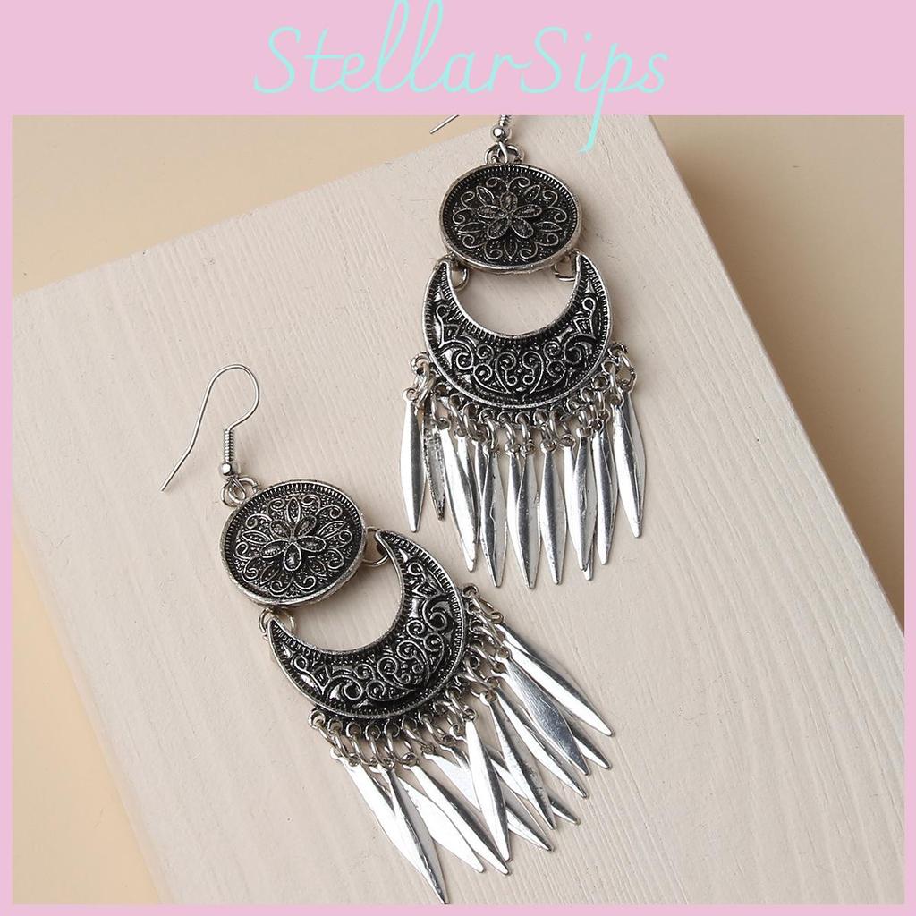 Vintage Alloy Long Drop Earrings With Silver Accents For Wedding And Festival Events
