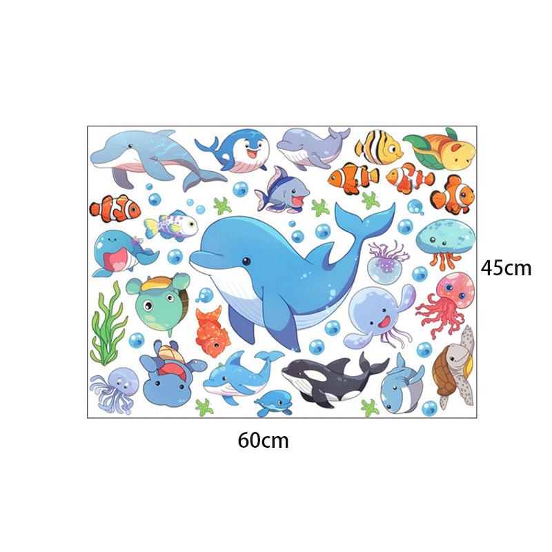 Cartoon Marine Animals Wall Sticker for Kids Rooms Bedroom Background Home Decals Decoration Lovely Animal Nursery Stickers