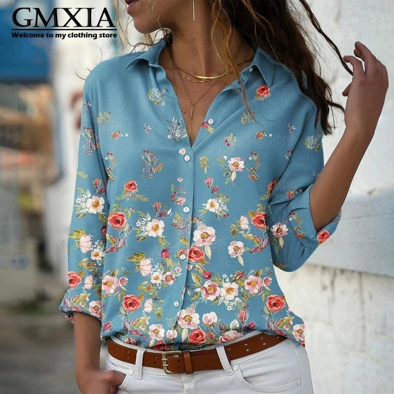 GMXIA 38 Color Women's Fashion Casual Long Sleeve POLO Neck Leisure Blouses & Shirts