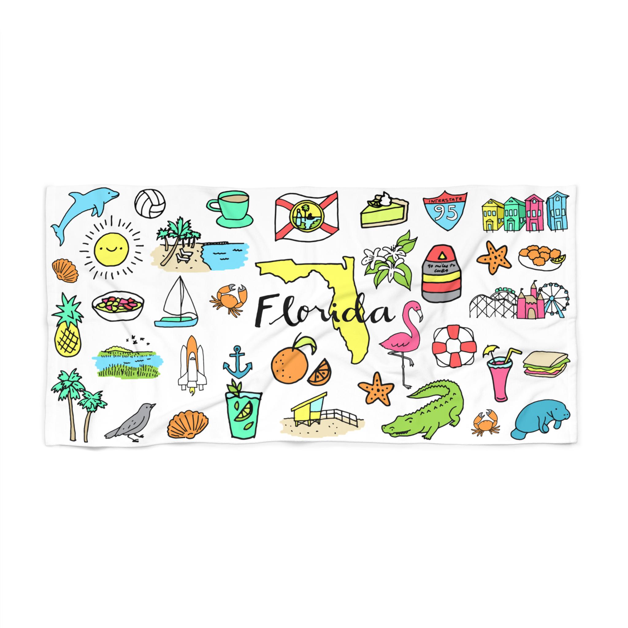 1PC Tropicool Florida Beach Towel, Soft Absorbent Tropical Palm Design for Summer Vacation Pool Party Travel W30*H60(CM)