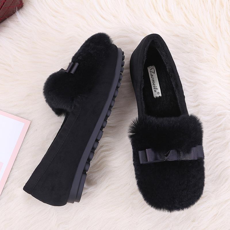 

Мода 2025 Зимние Плюшевые Меховые Балетки Женские Кроличьи Волосы Бант Мокасины Теплые Шерстяные Лоферы Женские Офисные Туфли Дамские Меховые Сапоги 4.5 чёрный