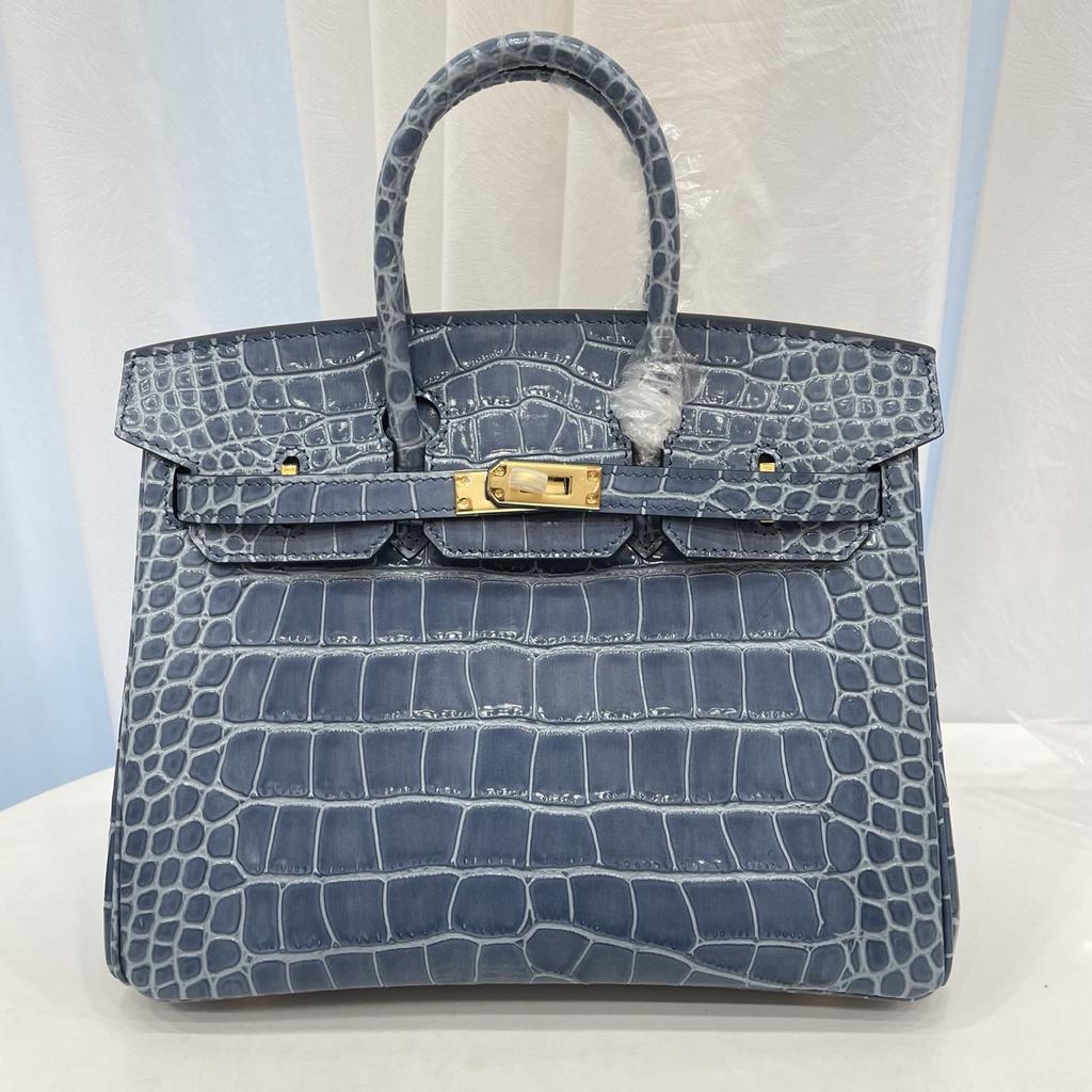 New Top-grain Cowhide Crocodile Pattern Women's Full Pair Version Shoulder Strap Version Handbag Lock Solid Color Women's Bag