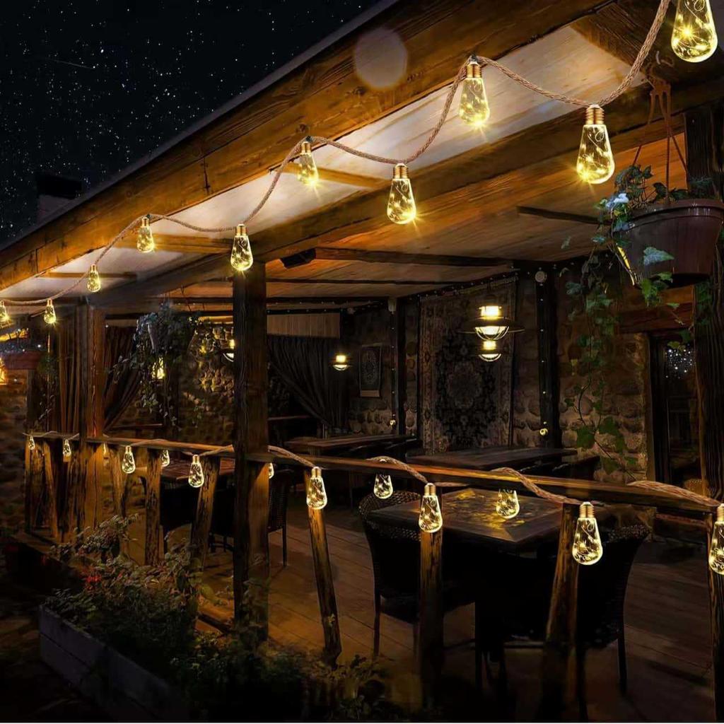 Solar-Powered LED Hemp Rope String Lights: Waterproof Copper Wire for Camping, Christmas, and Yard Decoration