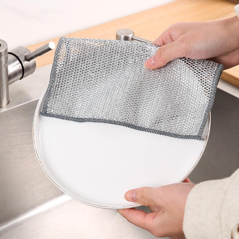Silver Thread Dual-Sided Mesh Dishwashing Cloth for Kitchen and Stove Cleaning
