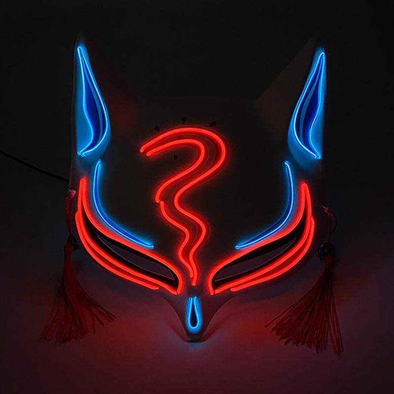 Holiday Light Up Neon Half Face Mask Flashing In Dark Fox Mask Halloween Led Luminous Fox Mask For Women Girl Cosplay Props