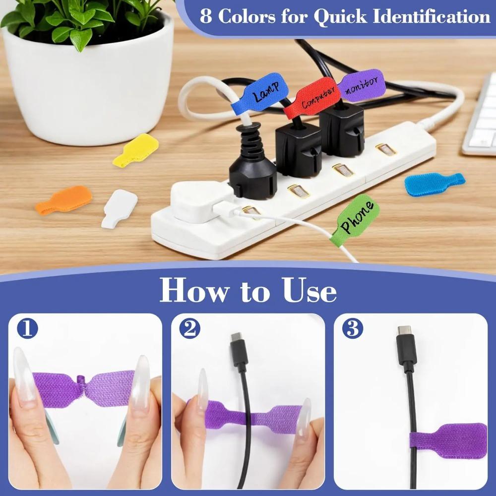 5-50Pcs Nylon Charging Data Cable Labels Strap Hook Loop Writable Wire Label For Electrical Line Organize Cord Office Cable Winder