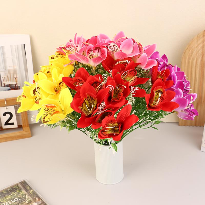 10Pcs Silk Orchid Bouquet Artificial Faux Flowers For Wedding Home Decor Diy Desk Vase Arrangement Floral Artificial Flowers