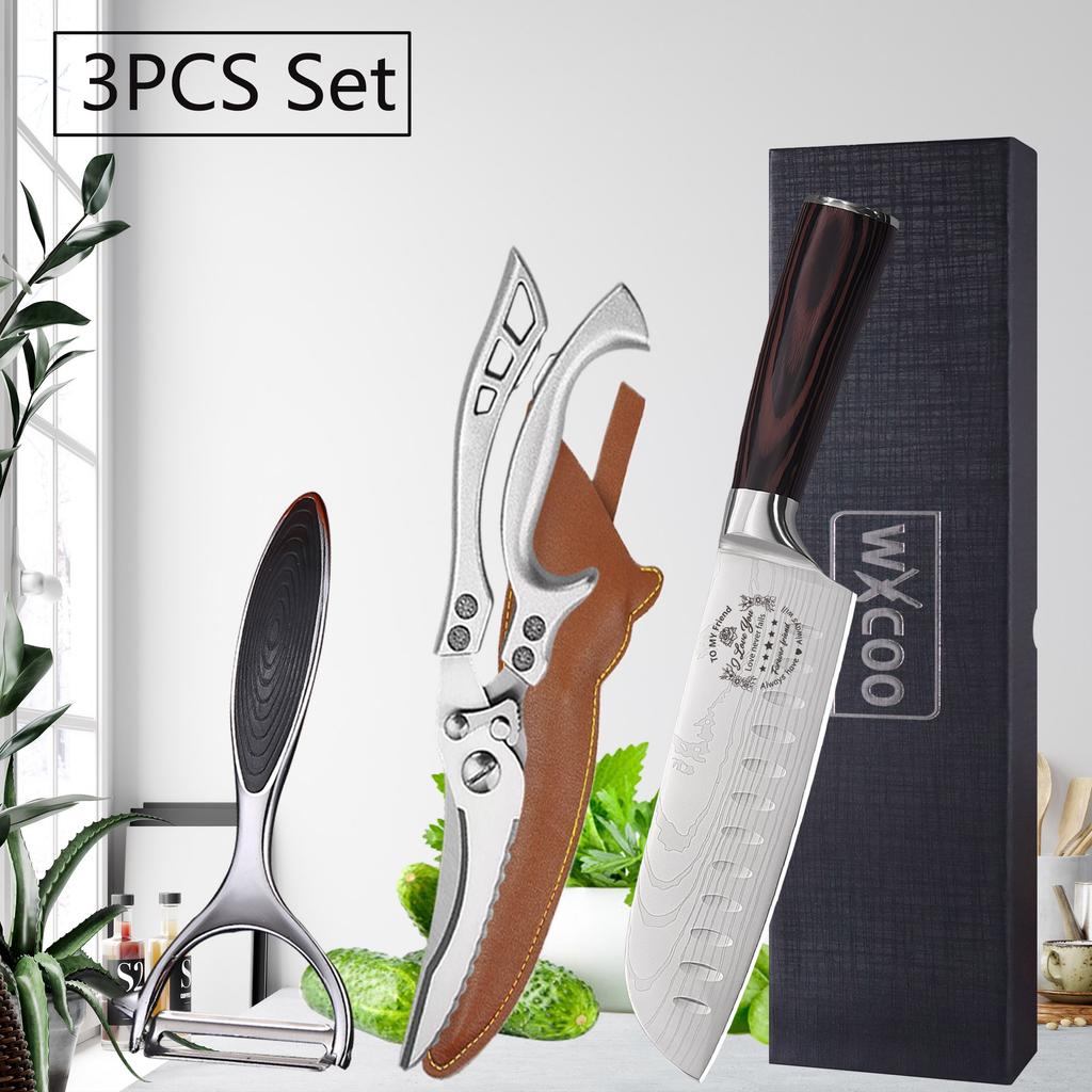 Professional Japanese Chef Knife Damascus Laser Kitchen Knives Meat Cleaver Santoku Slicing Fruit Utility Knife with Gift Box