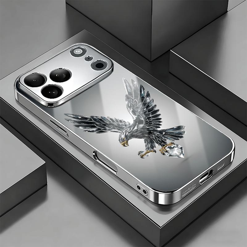 Light Luxury Crystal Eagle Pattern Glass Electroplated Mobile Phone Case Suitable for iPhone16 16Pro 16ProMax 16Plus