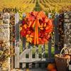 Vintage Style Harvest Party Decorations Fall Maple Leaf Pumpkin Wreath Artificial Berry Door Hanger Autumn Forest Scene Hanging Decor for Thanksgiving