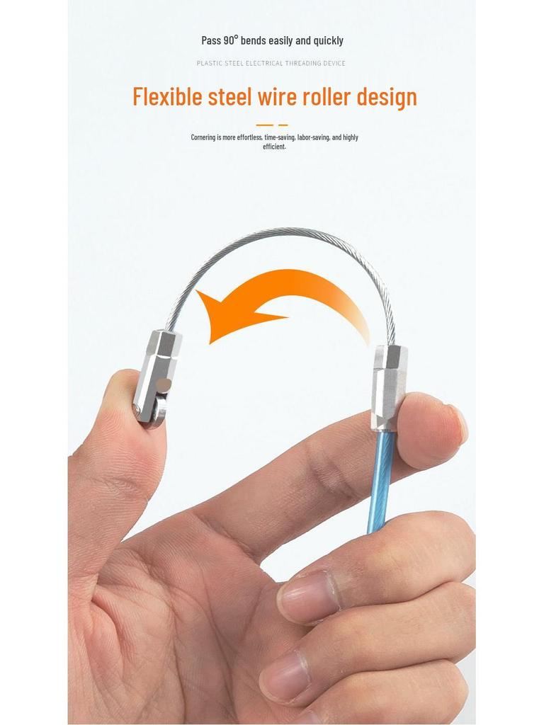 Electrician Pull Wire Threader with Roller Head for Concealed Wire Conduit