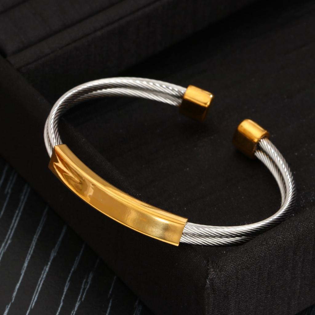18K Gold Plated Stainless Steel Open Cuff Bracelet Open Design Adjustable Punk Men Jewelry Jewelry Bangle