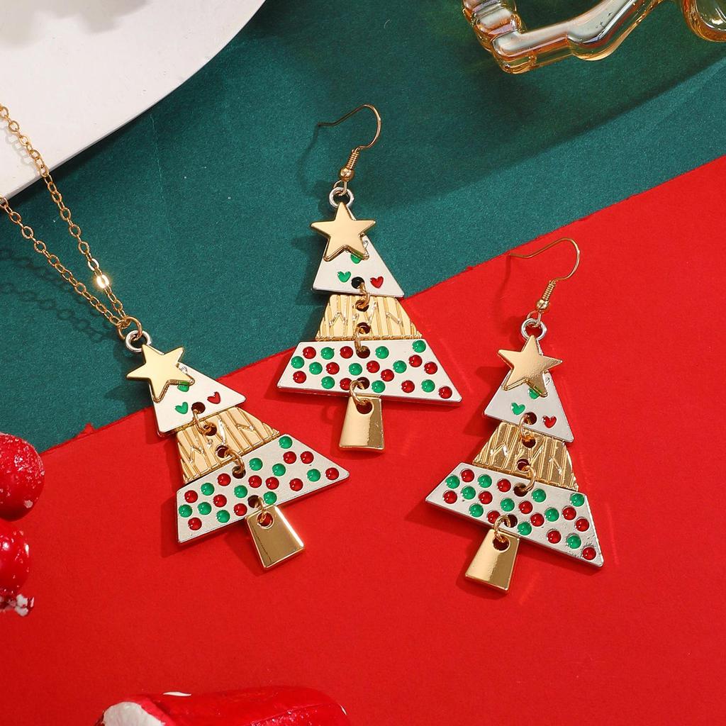 European & American Patchwork Alloy Christmas Tree Earrings for Women - Festive Fashion Party Accessory