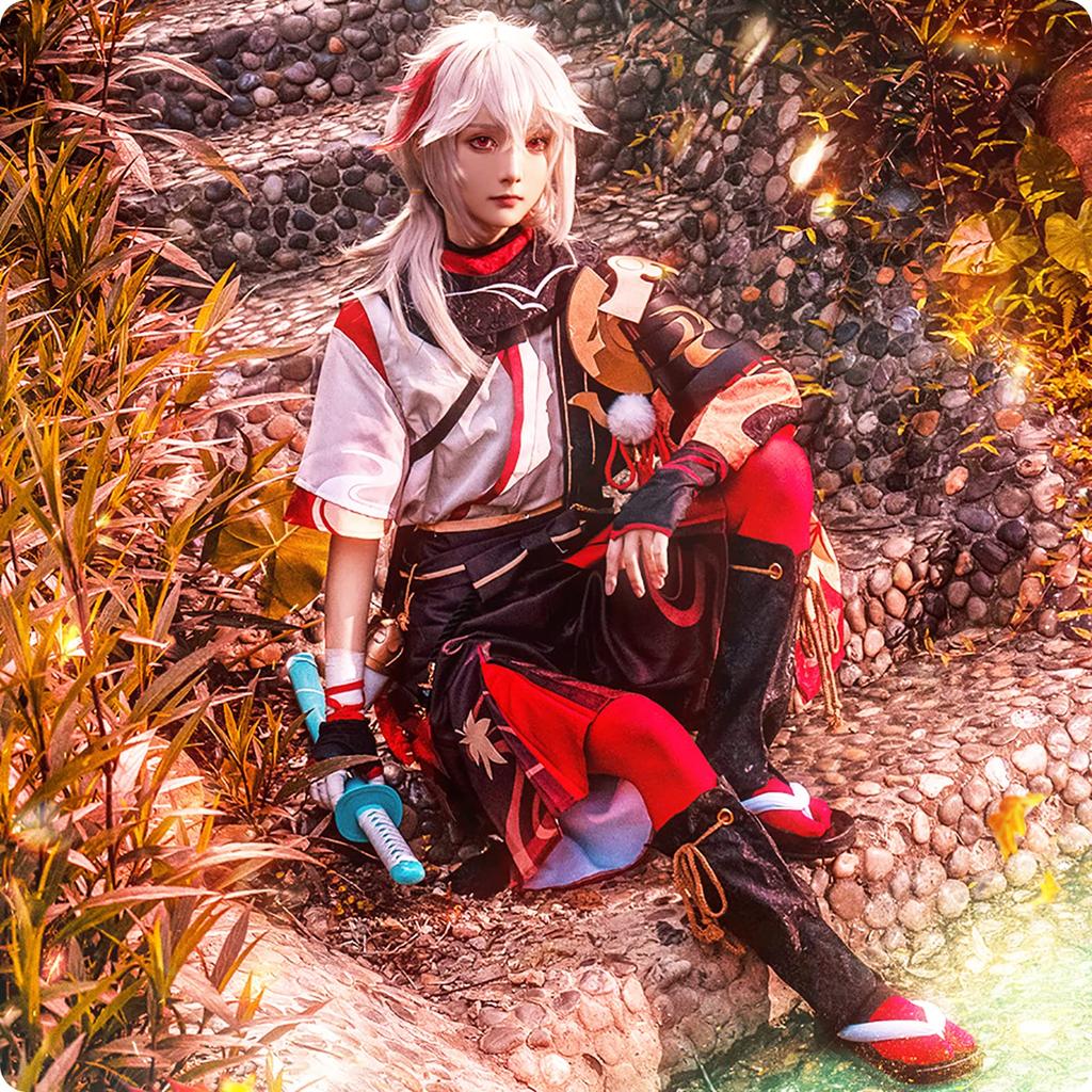Genshin Impact Cosplay Blitz Kaedehara Kazuha Cosplay Kostüm Genshin Impact Stil Cosplay Wind und Welle Wandernde Herbstblätter Genshin Impact